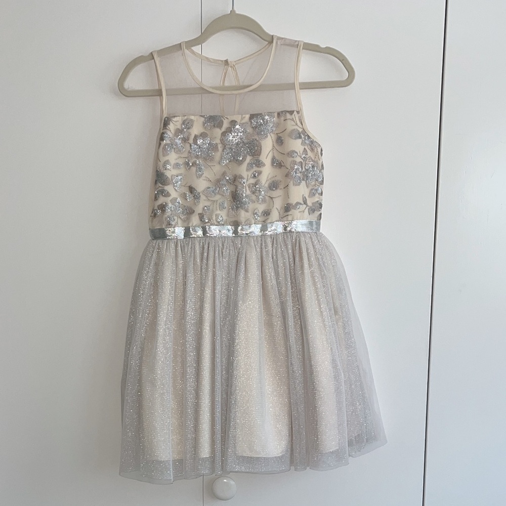 BCBG girls size 12 Elegant Silver and Cream Kids Dress